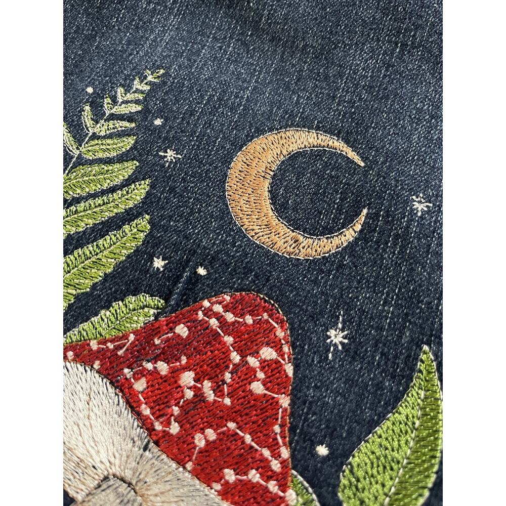 Custom Embroidered Denim Jacket Time & Tru XL Boho Mushroom Garden Fern Design - Picture 3 of 7